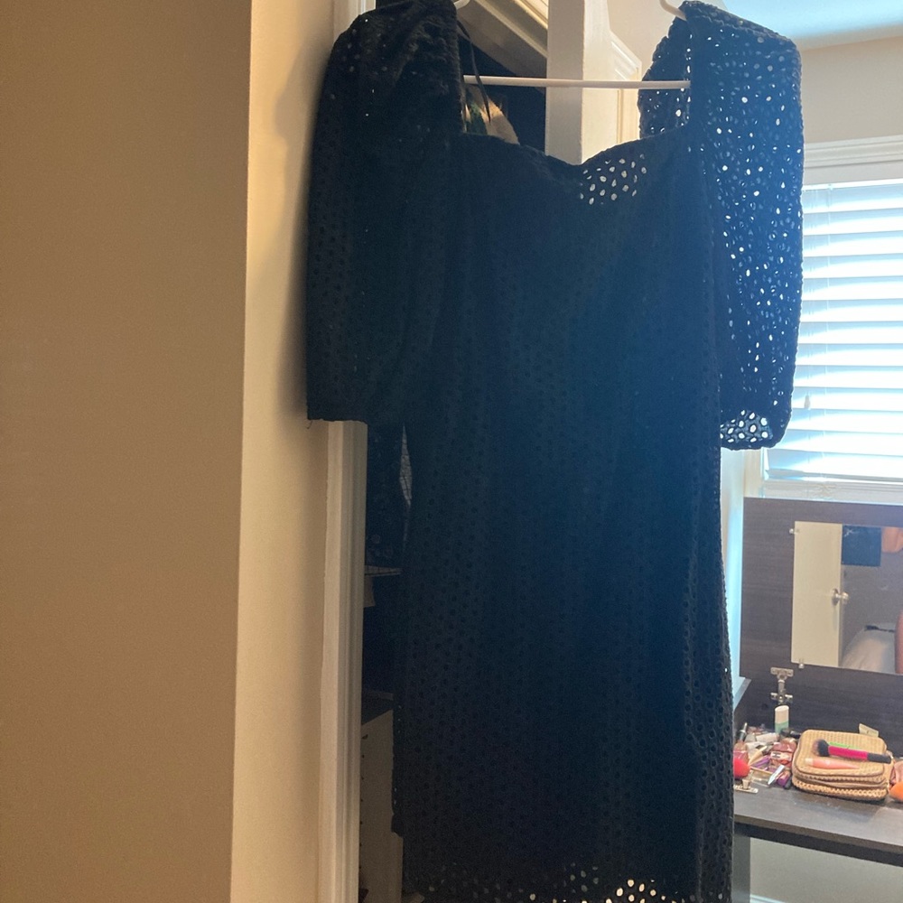 H&M puff sleeve black mini dress